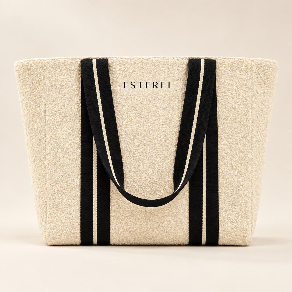 Terrycloth Tote Crema & Nero studio — ESTEREL